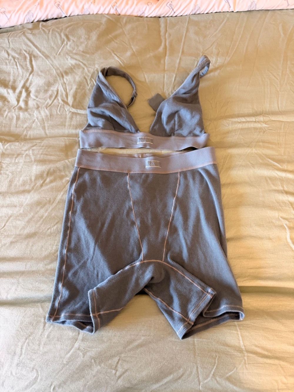 SKIMS Ribbed Bralette and High-Waist Shorts Set - Gray